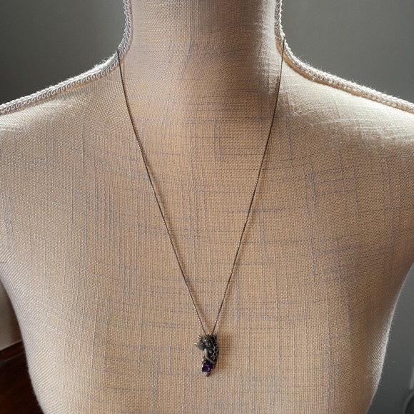 VINTAGE CHERUB GUARDIAN ANGEL W/ AMETHYST CRYSTAL 925 STERLING PENDANT NECKLACE - Picture 11 of 16